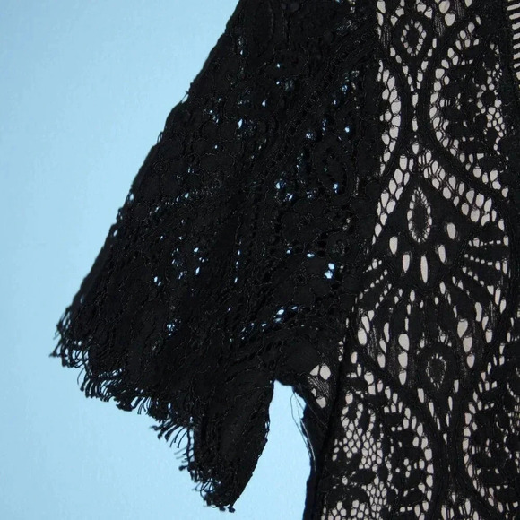 BB Dakota RSVP Black Lace Cocktail Dress A-Line Cut Fancy Mock Neck - Picture 6 of 15